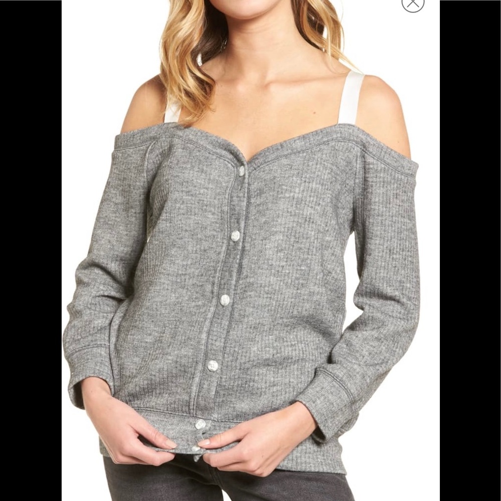 LEITH Grosgrain Cold Shoulder Top